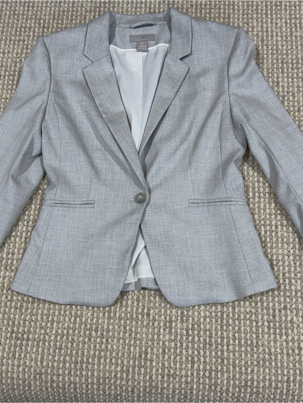 H&M One Button Structured Blazer Jacket Women’s Size Small Light Grey NEW